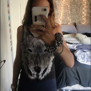 all saints black tank top with lion